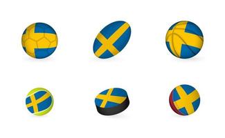 gli sport attrezzatura con bandiera di Svezia. gli sport icona impostare. vettore