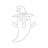 fantasma con strega cappello tracciato foglio di lavoro per bambini vettore