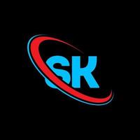 sk logo. sk design. blu e rosso sk lettera. sk lettera logo design. iniziale lettera sk connesso cerchio maiuscolo monogramma logo. vettore
