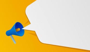 blu megafono con un vuoto discorso bolla su arancia sfondo . sociale media concetto per marketing annunci. vettore illustrazione