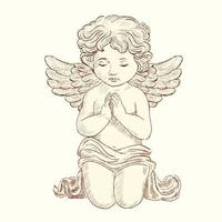 poco angelo Cupido vettore, pregando, pensiero o triste angelo. vettore