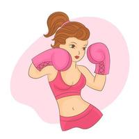 donna nel boxe guanti su rosa sfondo. combattimento contro cancro vettore