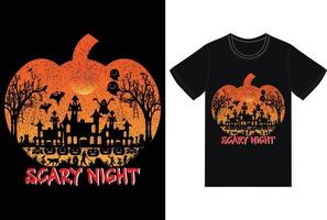 Halloween giorno t camicia design. Halloween zucca sfondo pauroso notte vettore illustrazione