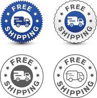 e-commerce gratuito spedizione diverso genere di distintivo design stile con consegna camion isolato su bianca sfondo. vettore design.