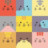 set di vari avatar di espressioni facciali di gatto. illustrazione vettoriale di testa di animale adorabile bambino carino. design semplice di emoticon di faccia di cartone animato animale sorridente felice. grafica e sfondi colorati.