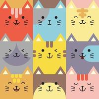 set di vari avatar di espressioni facciali di gatto. illustrazione vettoriale di testa di animale adorabile bambino carino. design semplice di emoticon di faccia di cartone animato animale sorridente felice. grafica e sfondi colorati.