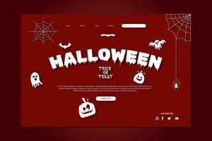 contento Halloween sito web design. piatto Halloween atterraggio pagina modello con sagome di zucche, pipistrelli, e frequentato Casa vettore