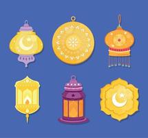 sei icone di eid mubarak vettore