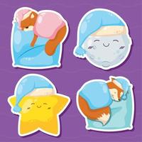quattro carino personaggi addormentato vettore