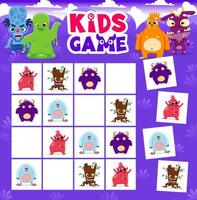 sudoku bambini gioco con cartone animato mostro personaggi vettore