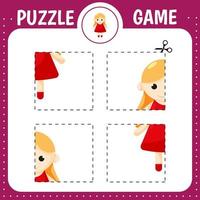 Bambola puzzle. puzzle gioco per bambini. taglio la pratica. formazione scolastica sviluppando foglio di lavoro. attività pagina. vettore