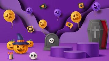 Halloween Schermo podio decorazione sfondo con pauroso ornamento. vettore 3d illustrazione