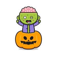simpatico zombie halloween icona del fumetto illustrazione vettore