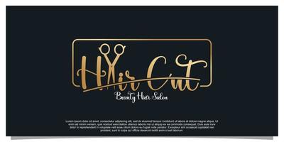 capelli salone logo design per attività commerciale con d'oro pendenza colore concetto premio vettore