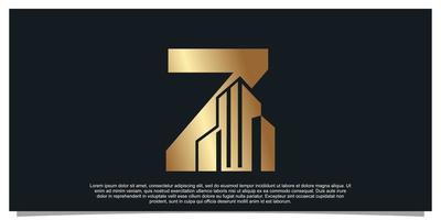 monogramma logo design iniziale lettera z per attività commerciale con edificio d'oro colore concetto premio vettore
