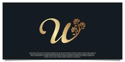 logo design lettera w con fiore unico concetto premio vettore