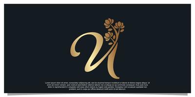 logo design lettera u con fiore unico concetto premio vettore