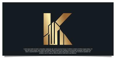 monogramma logo design iniziale lettera K per attività commerciale con edificio d'oro colore concetto premio vettore