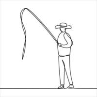 continuo linea disegno di qualcuno pesca vettore