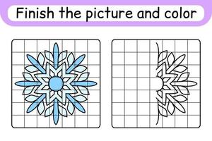 completare il immagine fiocco di neve. copia il immagine e colore. finire il Immagine. colorazione libro. educativo disegno esercizio gioco per bambini vettore