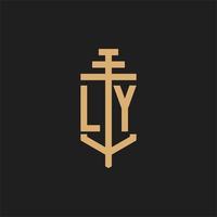 ly logo iniziale monogramma con pilastro icona disegno vettoriale