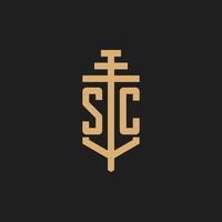 sc logo iniziale monogramma con pilastro icona disegno vettoriale