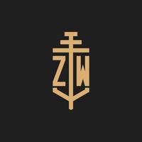 zw logo iniziale monogramma con pilastro icona disegno vettoriale