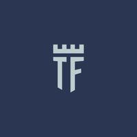 tf logo monogramma con fortezza castello e scudo stile design vettore