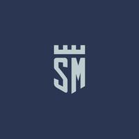 sm logo monogramma con fortezza castello e scudo stile design vettore