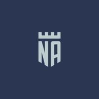 n / A logo monogramma con fortezza castello e scudo stile design vettore