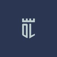 ol logo monogramma con fortezza castello e scudo stile design vettore