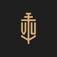 vu logo iniziale monogramma con pilastro icona disegno vettoriale