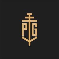 pg logo iniziale monogramma con pilastro icona disegno vettoriale