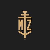 monogramma iniziale del logo mz con vettore di disegno dell'icona del pilastro