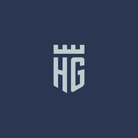 hg logo monogramma con fortezza castello e scudo stile design vettore