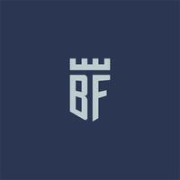 bf logo monogramma con fortezza castello e scudo stile design vettore