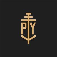 py logo iniziale monogramma con pilastro icona disegno vettoriale