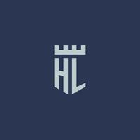 hl logo monogramma con fortezza castello e scudo stile design vettore