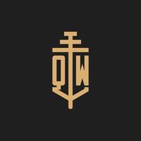 qw logo iniziale monogramma con pilastro icona disegno vettoriale