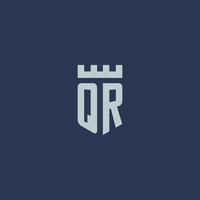 qr logo monogramma con fortezza castello e scudo stile design vettore