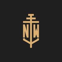 nw logo iniziale monogramma con pilastro icona disegno vettoriale