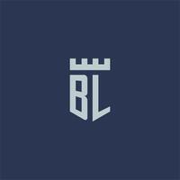 bl logo monogramma con fortezza castello e scudo stile design vettore