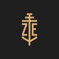 ze logo iniziale monogramma con pilastro icona disegno vettoriale