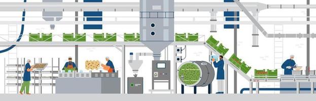 automatizzato insetto azienda agricola interno con lavoratori piatto vettore illustrazione. insetto agricoltura attrezzatura, trasportatore, scatole, tubi.