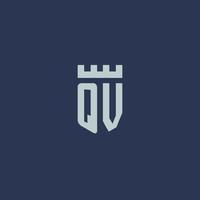 qv logo monogramma con fortezza castello e scudo stile design vettore