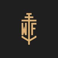 wf monogramma iniziale del logo con vettore di disegno dell'icona del pilastro