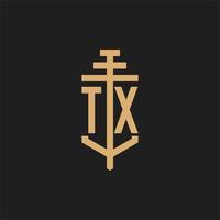 tx logo iniziale monogramma con pilastro icona disegno vettoriale