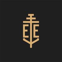 ee logo iniziale monogramma con il vettore di disegno dell'icona del pilastro