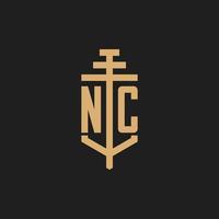 nc logo iniziale monogramma con pilastro icona disegno vettoriale