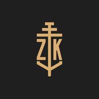 zk logo iniziale monogramma con pilastro icona disegno vettoriale